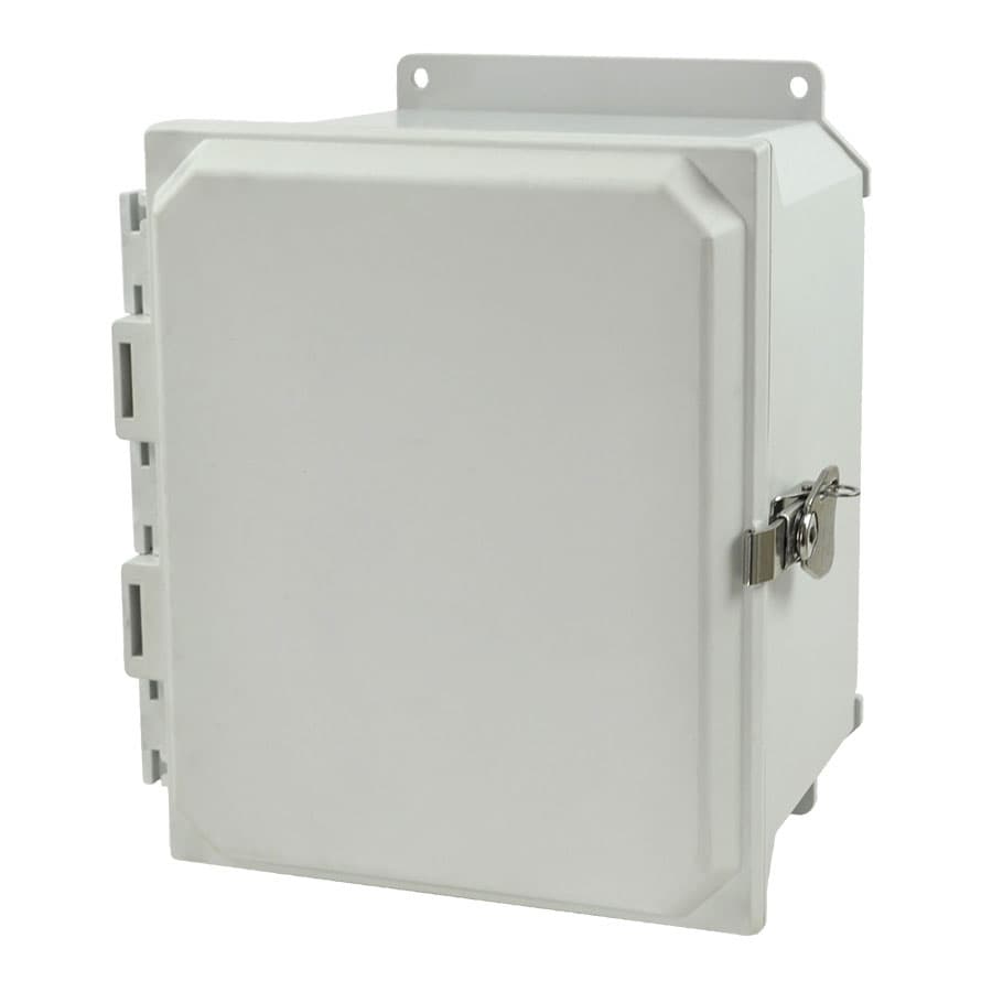 Allied Moulded Products AMU1086TF 10"x8"x6" ULTRALINE® fiberglass wall mount enclosure assembly with hinged cover and stainless-steel twist latch Allied Moulded Products AMU1086TF 10"x8"x6" ULTRALINE® fiberglass wall mount enclosure assembly with hinged cover and stainless-steel twist latch