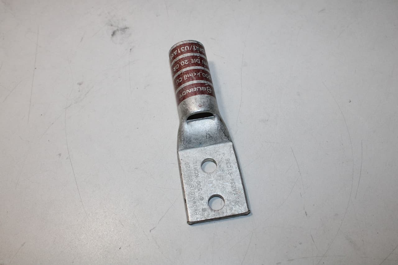 Burndy YAZ342TC38 500 KCMIL Stranded Copper Conductor, 600 V to 35 kV, 3/8" Stud, Brown, Electro Tin Plated Copper, 2-Hole, Long, Straight, Non-Insulated, Compression Cable Lug with Inspection Window Burndy YAZ342TC38 500 KCMIL Stranded Copper Conductor, 600 V to 35 kV, 3/8" Stud, Brown, Electro Tin Plated Copper, 2-Hole, Long, Straight, Non-Insulated, Compression Cable Lug with Inspection Window