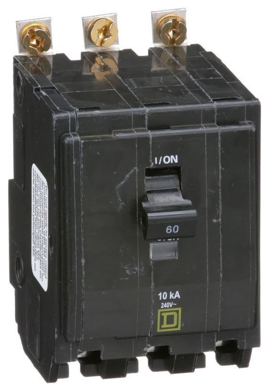 Schneider Electric QOB360 Square D by Schneider Electric QOB360 is a Miniature Circuit Breaker (MCB) designed for bolt-on mounting. It features a rated current of 60A and accommodates a bolt-on connection type. This MCB is compatible with a voltage rating of 48Vdc and 120V/240V AC, supporting a cross-section of 8-2AWG for 1 cable Al/Cu. It is a 3 Pole device with a short circuit breaking rating of 10kA at 240Vac and 5kA at 48Vdc. The QOB360 is equipped with box lugs type of terminals. Schneider Electric QOB360 Square D by Schneider Electric QOB360 is a Miniature Circuit Breaker (MCB) designed for bolt-on mounting. It features a rated current of 60A and accommodates a bolt-on connection type. This MCB is compatible with a voltage rating of 48Vdc and 120V/240V AC, supporting a cross-section of 8-2AWG for 1 cable Al/Cu. It is a 3 Pole device with a short circuit breaking rating of 10kA at 240Vac and 5kA at 48Vdc. The QOB360 is equipped with box lugs type of terminals.