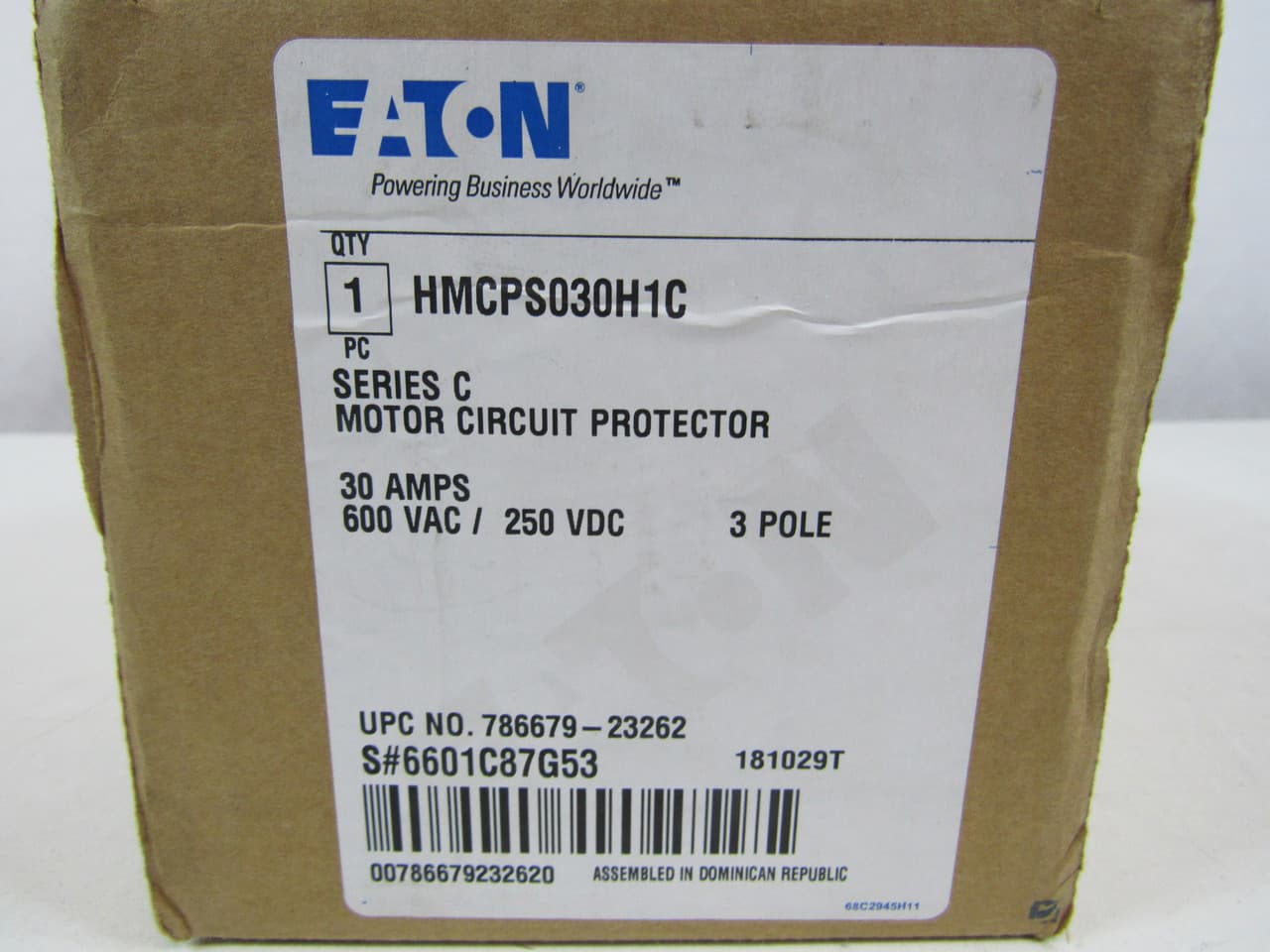Eaton HMCPS030H1C HMCPS030H1C Eaton - Eaton molded case circuit breaker accessory motor protection, Motor circuit protector, 30 A, Three-pole, Electric starters, Frame J-K, 90-300 A, Series C, Non-aluminum Eaton HMCPS030H1C HMCPS030H1C Eaton - Eaton molded case circuit breaker accessory motor protection, Motor circuit protector, 30 A, Three-pole, Electric starters, Frame J-K, 90-300 A, Series C, Non-aluminum