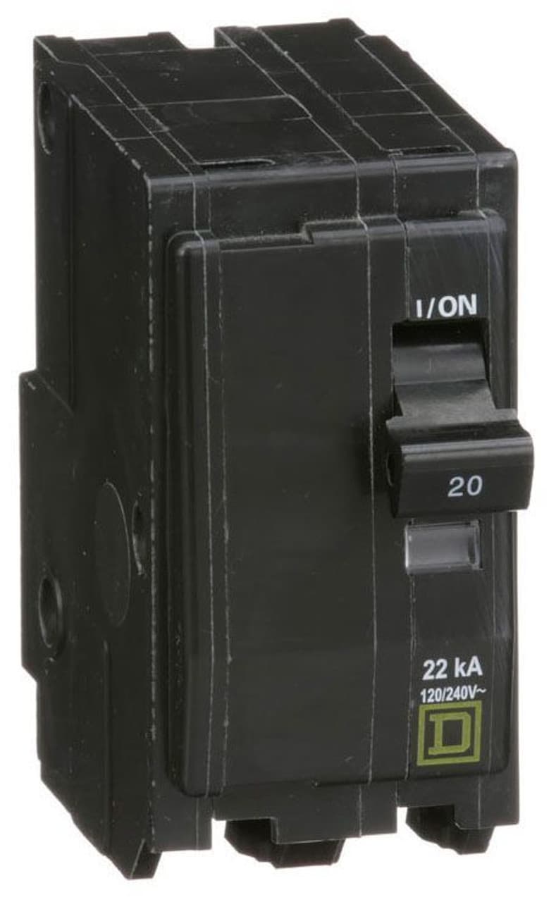 Schneider Electric QO220VH Square D by Schneider Electric QO220VH is a Miniature Circuit Breaker (MCB) designed for plug-in mounting. It features a rated current of 20A and accommodates a plug-in connection type. This MCB operates at a rated voltage of 120V to 240V AC and is compatible with wire sizes ranging from 14-8AWG for one aluminum or copper cable. It is a 2-pole circuit breaker with a short circuit breaking rating of 22kA at 240Vac. The terminals are of the press plate type, facilitating secure connections. Schneider Electric QO220VH Square D by Schneider Electric QO220VH is a Miniature Circuit Breaker (MCB) designed for plug-in mounting. It features a rated current of 20A and accommodates a plug-in connection type. This MCB operates at a rated voltage of 120V to 240V AC and is compatible with wire sizes ranging from 14-8AWG for one aluminum or copper cable. It is a 2-pole circuit breaker with a short circuit breaking rating of 22kA at 240Vac. The terminals are of the press plate type, facilitating secure connections.