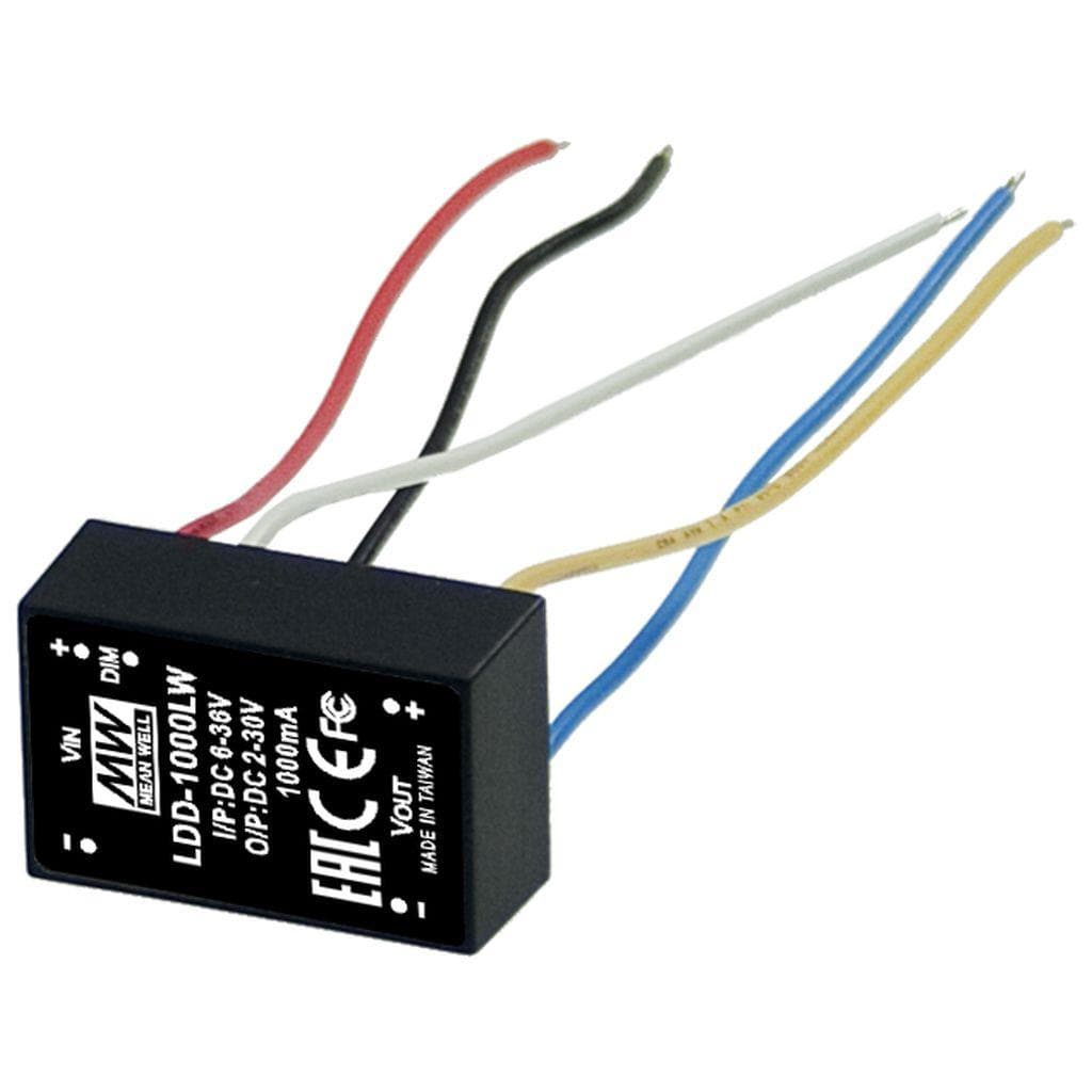 MEAN WELL LDD-1000LW DC-DC Step down LED driver Constant Current (CC); Input 6-36Vdc; Output 1A at 2-30Vdc; Wired in- output; Dimming with PWM + analog and remote ON/OFF MEAN WELL LDD-1000LW DC-DC Step down LED driver Constant Current (CC); Input 6-36Vdc; Output 1A at 2-30Vdc; Wired in- output; Dimming with PWM + analog and remote ON/OFF