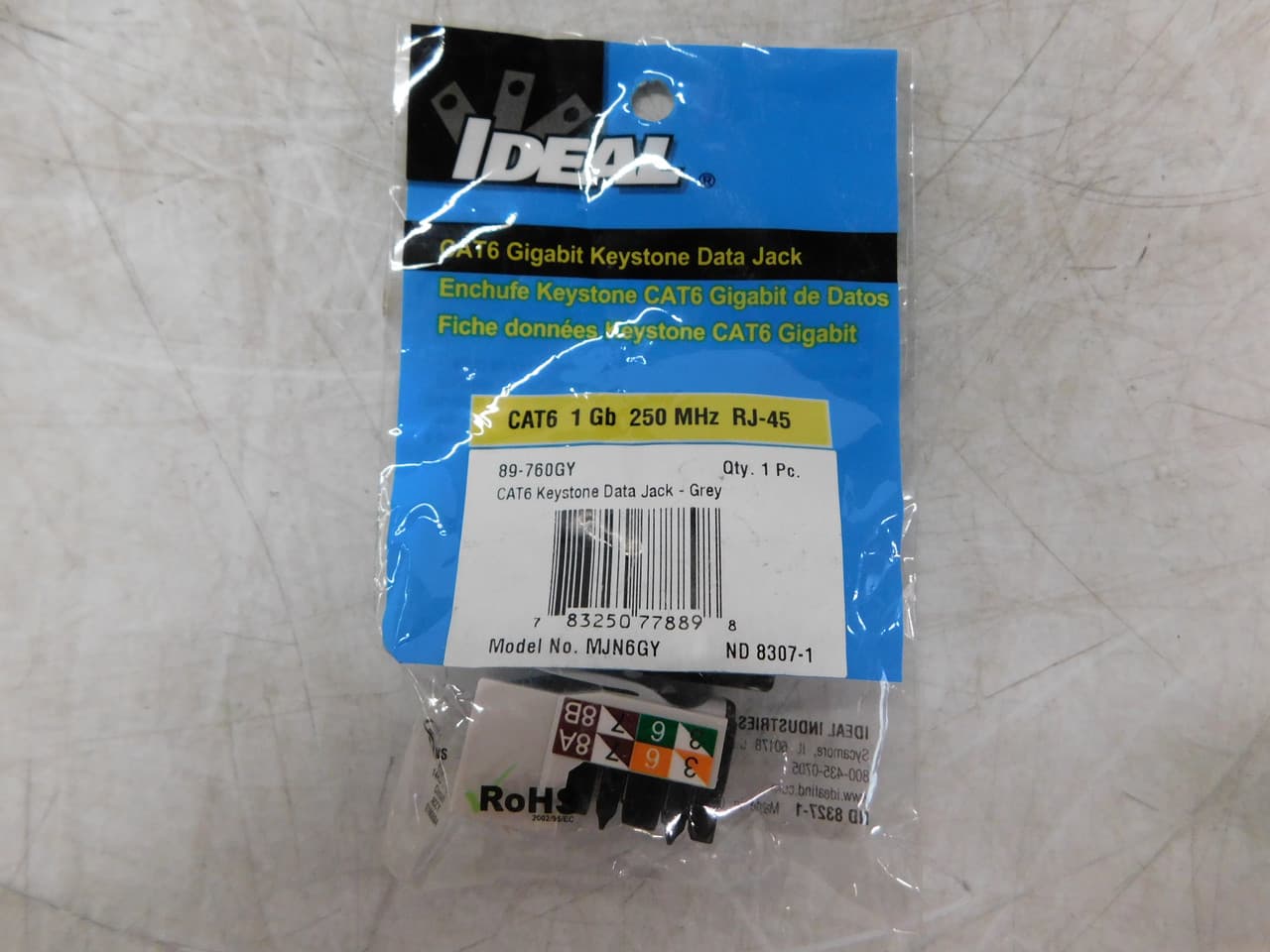 Ideal Industries 89-760GY 1000 V, 1.5 A, 8-Conductor, 22 to 44 AWG UTP Copper Cable, 250 MHz, Gray, Category 6, Keystone Modular Data Jack (1 per Bag) Ideal Industries 89-760GY 1000 V, 1.5 A, 8-Conductor, 22 to 44 AWG UTP Copper Cable, 250 MHz, Gray, Category 6, Keystone Modular Data Jack (1 per Bag)