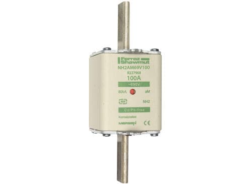 Mersen R227968 NH fuse-link aM, 690VAC, size 2, 100A double indicator/live tags Mersen R227968 NH fuse-link aM, 690VAC, size 2, 100A double indicator/live tags