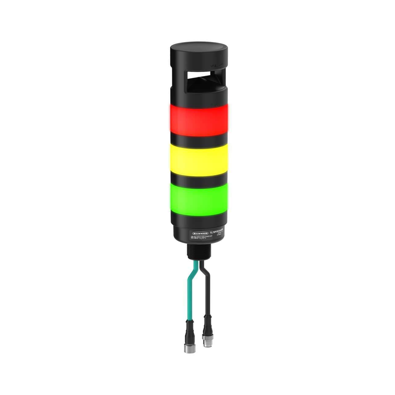 Banner TL70PE3AQ2PE Banner TL70PE3AQ2PE - TL70 Pro Tower Light with Ethernet: 3 RGB LED Segments; Audible; Voltage:18-30 V dc; IP65; Black Housing; Colors: 14-color RGB; Dual PVC Pigtails,475 mm (18.7 in) 4-pin M12 Female D-Code +475 mm (18.7 in) 4-pin M12 Male; Black Housing Banner TL70PE3AQ2PE Banner TL70PE3AQ2PE - TL70 Pro Tower Light with Ethernet: 3 RGB LED Segments; Audible; Voltage:18-30 V dc; IP65; Black Housing; Colors: 14-color RGB; Dual PVC Pigtails,475 mm (18.7 in) 4-pin M12 Female D-Code +475 mm (18.7 in) 4-pin M12 Male; Black Housing
