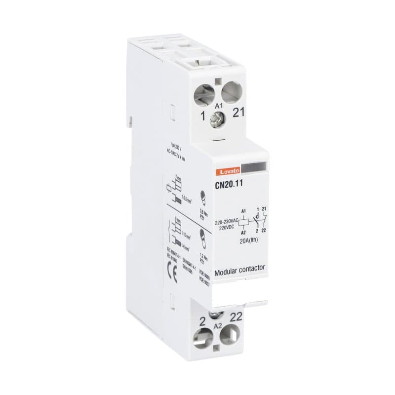 Lovato Electric CN2011220 CN2011220 Lovato - Modular contactor, one or two-pole, 20A AC1, 220...230VAC (1NO+1NC) Lovato Electric CN2011220 CN2011220 Lovato - Modular contactor, one or two-pole, 20A AC1, 220...230VAC (1NO+1NC)