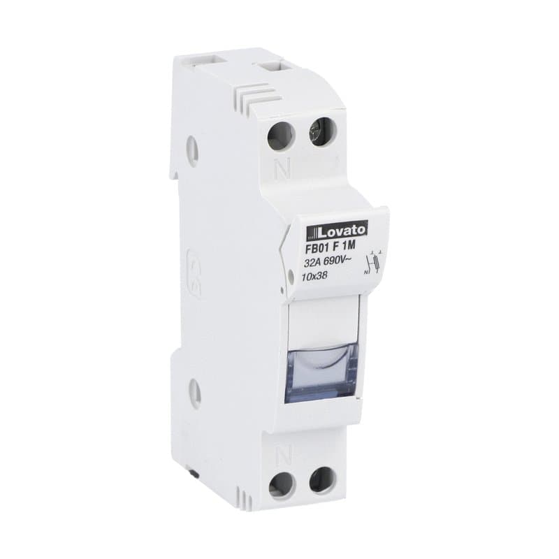 Lovato Electric FB01F1M FB01F1M Lovato - Fuse holder, for 10X38mm fuses. 32A rated current at 690VAC, 1P+N. Without status indicator. 1 module Lovato Electric FB01F1M FB01F1M Lovato - Fuse holder, for 10X38mm fuses. 32A rated current at 690VAC, 1P+N. Without status indicator. 1 module