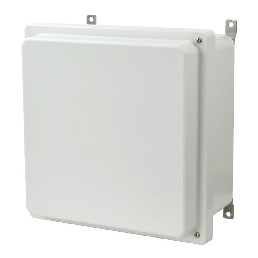 Allied Moulded Products AM1226RH 12"x12"x6" AM-R Series fiberglass wall mount enclosure assembly with raised 2-screw hinged cover Allied Moulded Products AM1226RH 12"x12"x6" AM-R Series fiberglass wall mount enclosure assembly with raised 2-screw hinged cover