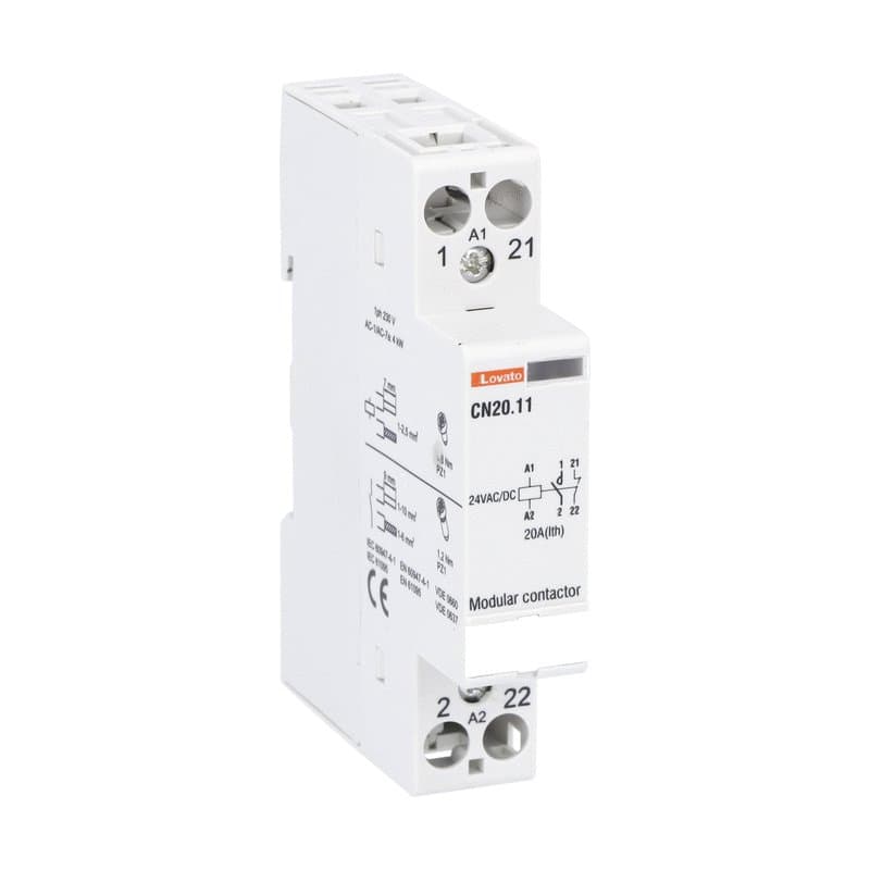 Lovato Electric CN2011024 CN2011024 Lovato - Modular contactor, one or two-pole, 20A AC1, 24VAC/DC (1NO+1NC) Lovato Electric CN2011024 CN2011024 Lovato - Modular contactor, one or two-pole, 20A AC1, 24VAC/DC (1NO+1NC)