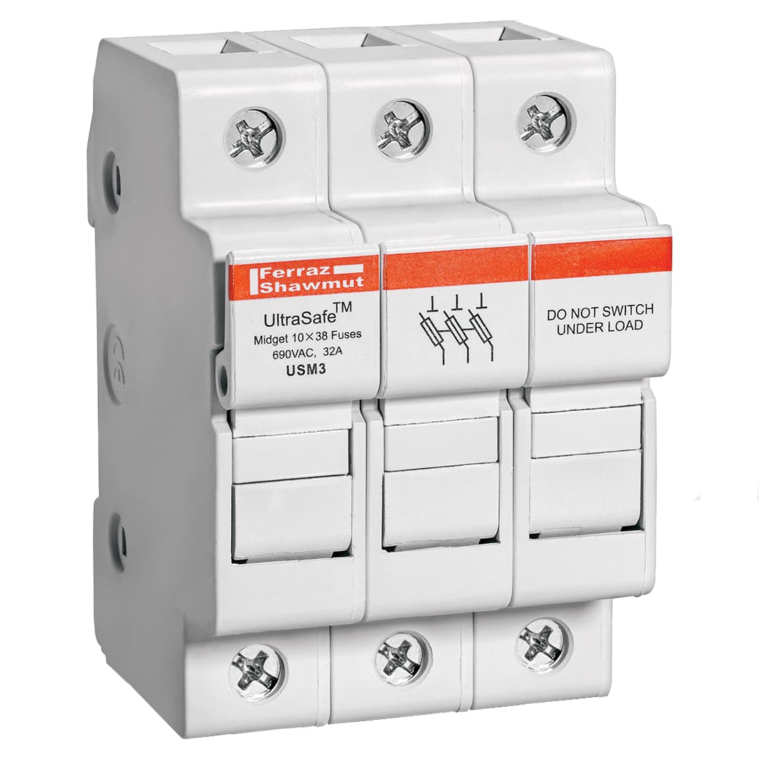 Mersen USM3 USM3 Mersen - Fuse Holder UltraSafe™ 800VAC 1000VDC Midget 30A 3-Pole Pressure Plate IP65 Mersen USM3 USM3 Mersen - Fuse Holder UltraSafe™ 800VAC 1000VDC Midget 30A 3-Pole Pressure Plate IP65