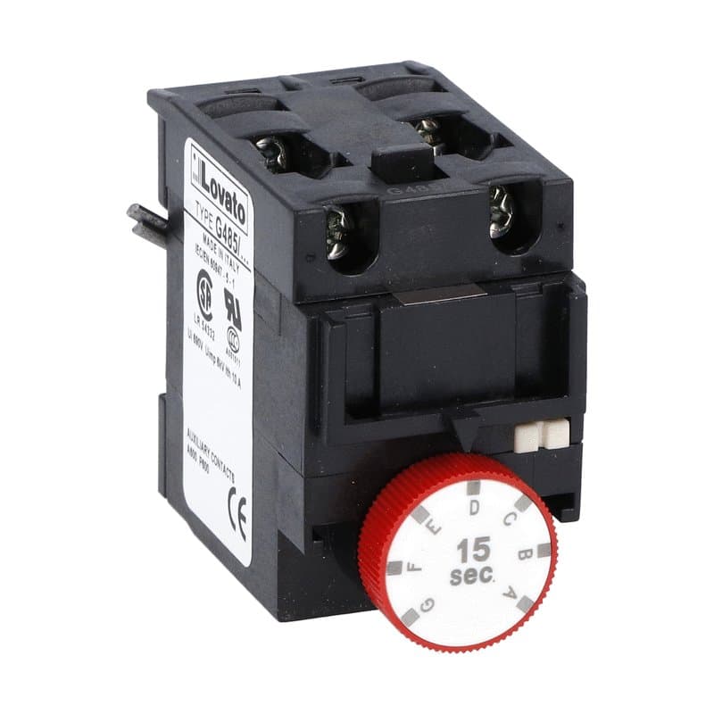 Lovato Electric 11G48515 11G48515 Lovato - Delayed auxiliary contact 1NO+1NC (pneumatic operation) on energisation for front centre mounting. Screw terminals, for BF... series contactors, 15S Lovato Electric 11G48515 11G48515 Lovato - Delayed auxiliary contact 1NO+1NC (pneumatic operation) on energisation for front centre mounting. Screw terminals, for BF... series contactors, 15S