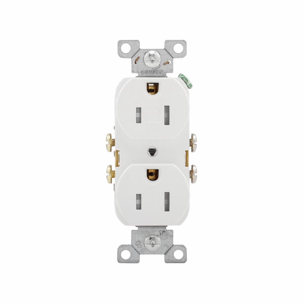 Eaton TRCR15W TRCR15W Eaton - Eaton commercial specification grade duplex receptacle, #14-10 AWG, 15A, Commercial, Flush, 125V, Side wire, White, Brass, Impact-resistant nylon face, PVC body, 5-15R, Duplex, Screw, PVC, Core pack Eaton TRCR15W TRCR15W Eaton - Eaton commercial specification grade duplex receptacle, #14-10 AWG, 15A, Commercial, Flush, 125V, Side wire, White, Brass, Impact-resistant nylon face, PVC body, 5-15R, Duplex, Screw, PVC, Core pack
