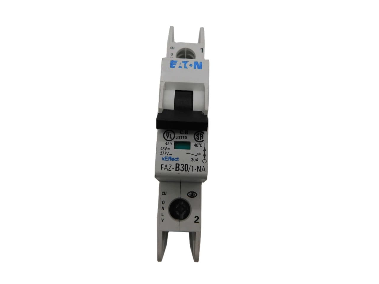 Eaton FAZ-B30/1-NA 277/480 VAC 50/60 Hz, 30 A, 1-Pole, 10/14 kA, 3 to 5 x Rated Current, Screw Terminal, DIN Rail Mount, Standard Packaging, B-Curve, Current Limiting, Thermal Magnetic Eaton FAZ-B30/1-NA 277/480 VAC 50/60 Hz, 30 A, 1-Pole, 10/14 kA, 3 to 5 x Rated Current, Screw Terminal, DIN Rail Mount, Standard Packaging, B-Curve, Current Limiting, Thermal Magnetic