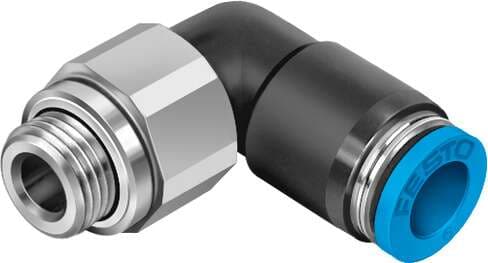 Festo 186290 push-in L-fitting, rotatable QSRL-G3/8-8 360° rotatable, with ball bearing, male thread with external hexagon. Size: Standard, Nominal size: 4,6 mm, Type of seal on screw-in stud: Sealing ring, Assembly position: Any, Container size: 1 Festo 186290 push-in L-fitting, rotatable QSRL-G3/8-8 360° rotatable, with ball bearing, male thread with external hexagon. Size: Standard, Nominal size: 4,6 mm, Type of seal on screw-in stud: Sealing ring, Assembly position: Any, Container size: 1