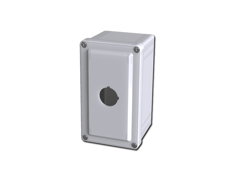 Saginaw Control SCE-1PBFG Fiberglass PB Enclosure, Height:6.63", Width:3.81", Depth:3.88", Light gray fiberglass. Saginaw Control SCE-1PBFG Fiberglass PB Enclosure, Height:6.63", Width:3.81", Depth:3.88", Light gray fiberglass.