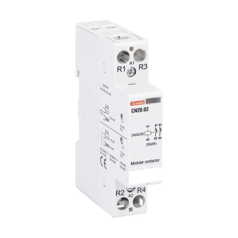 Lovato Electric CN2002024 CN2002024 Lovato - Modular contactor, one or two-pole, 20A AC1, 24VAC/DC (2NC) Lovato Electric CN2002024 CN2002024 Lovato - Modular contactor, one or two-pole, 20A AC1, 24VAC/DC (2NC)