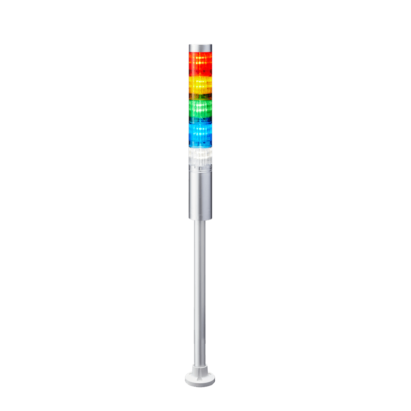 Patlite LR4-502PJNU-RYGBC 40mm 5-tier Signal Tower, 24V DC, Pole Mount with Circular Bracket and Cable, No Flashing/Buzzer, Silver body, Red, Amber, Green, Blue and White LED Modules Patlite LR4-502PJNU-RYGBC 40mm 5-tier Signal Tower, 24V DC, Pole Mount with Circular Bracket and Cable, No Flashing/Buzzer, Silver body, Red, Amber, Green, Blue and White LED Modules