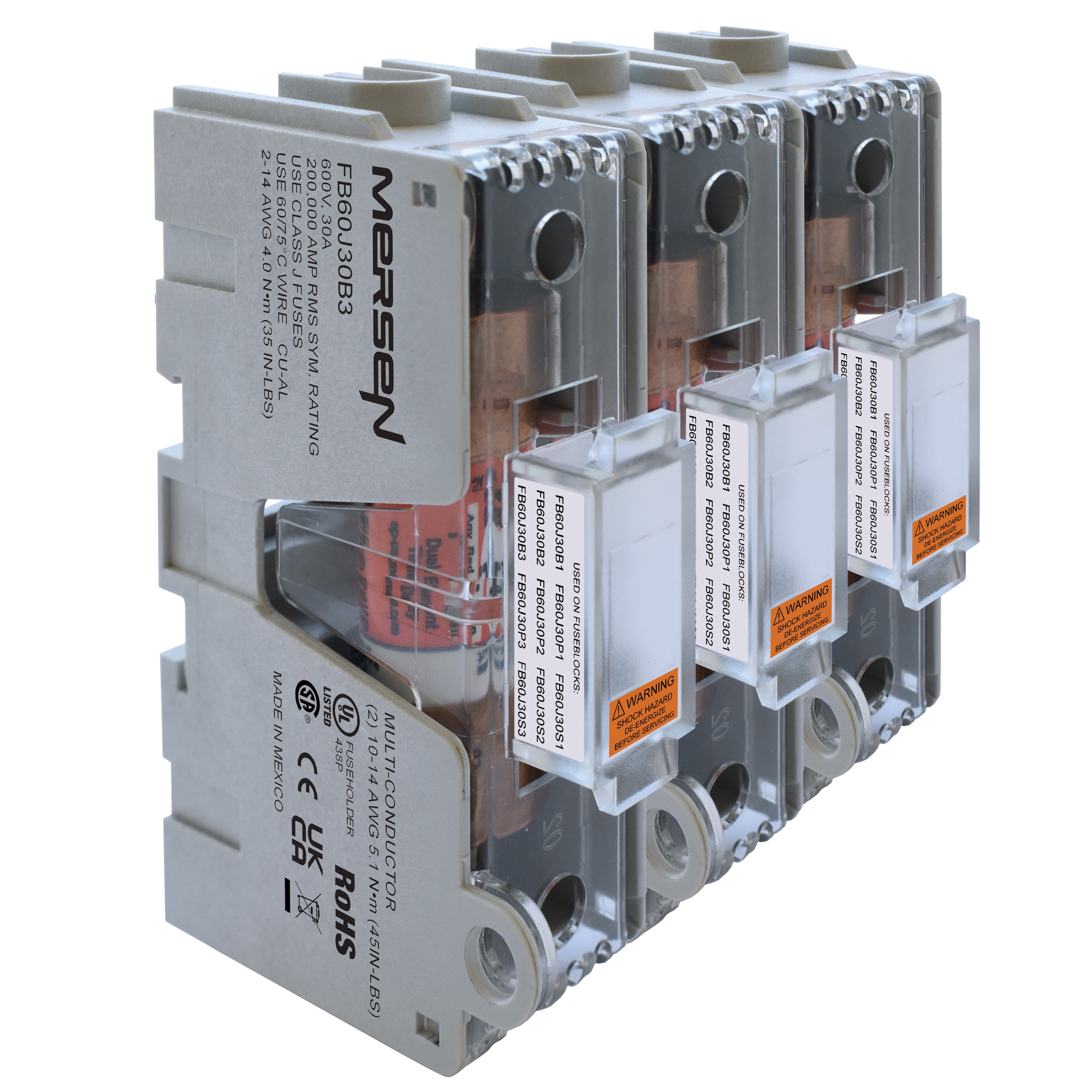 Mersen FB60J30B3 FB60J30B3 Mersen - Fuse Block 600VAC 600VDC Class J 30A 3-Pole Box Mersen FB60J30B3 FB60J30B3 Mersen - Fuse Block 600VAC 600VDC Class J 30A 3-Pole Box