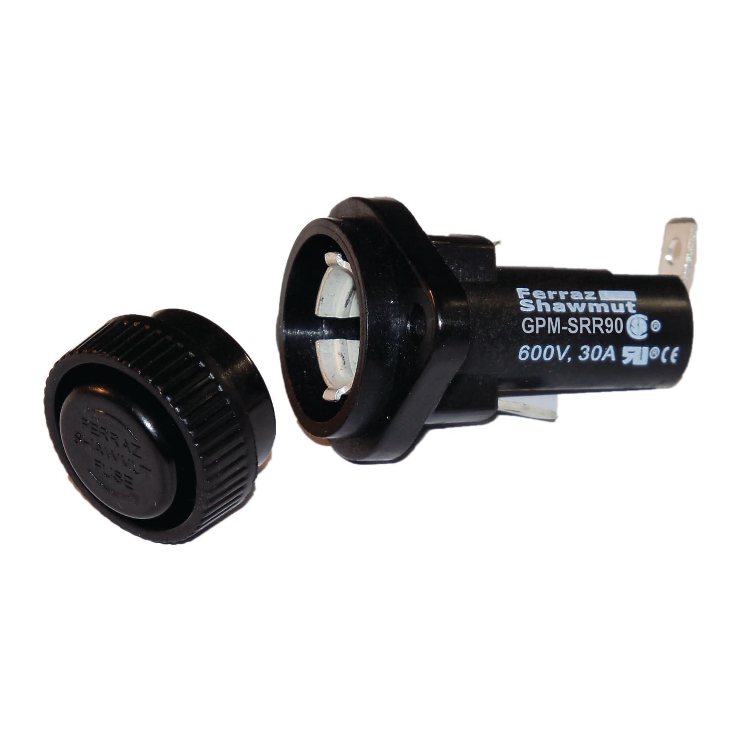 Mersen GPM-SRR90 GPM-SRR90 Mersen - Fuse Block 600VAC 600VDC Class CC 30A 1/4in Quick Connect / Solder 90 angle screw Knob Panel Mount Mersen GPM-SRR90 GPM-SRR90 Mersen - Fuse Block 600VAC 600VDC Class CC 30A 1/4in Quick Connect / Solder 90 angle screw Knob Panel Mount