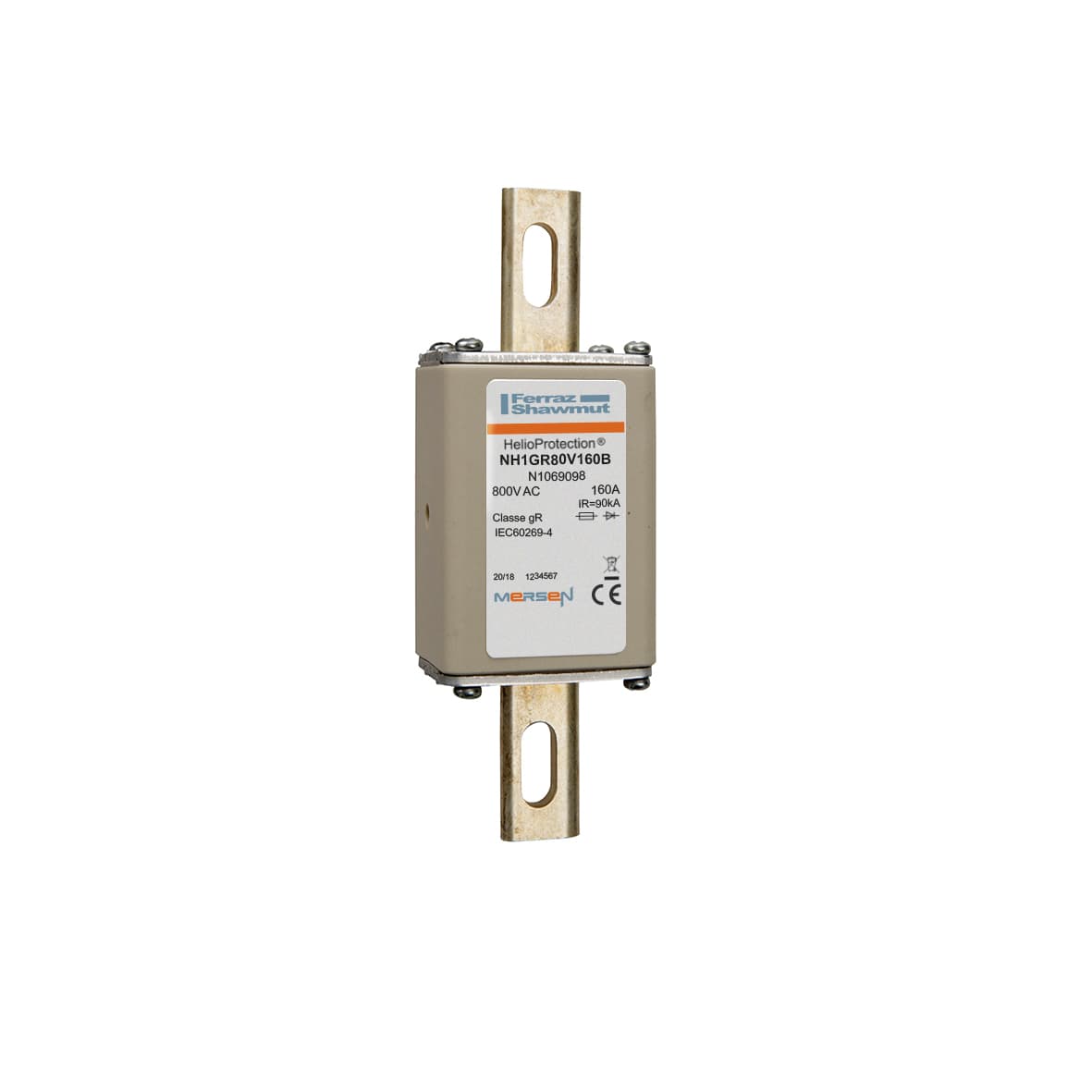 Mersen N1069098 N1069098 Mersen Photovoltaic fuse gR 800VAC IEC Size NH1 160A With DIN Type Blades For Clip Mersen N1069098 N1069098 Mersen Photovoltaic fuse gR 800VAC IEC Size NH1 160A With DIN Type Blades For Clip