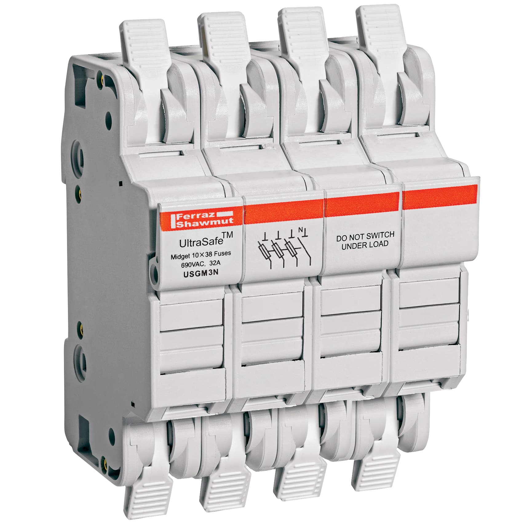Mersen USGM3N USGM3N Mersen - Fuse Holder UltraSafe™ 750VAC 1000VDC Midget 30A 3-Pole+N Cage Clamp IP65 Mersen USGM3N USGM3N Mersen - Fuse Holder UltraSafe™ 750VAC 1000VDC Midget 30A 3-Pole+N Cage Clamp IP65