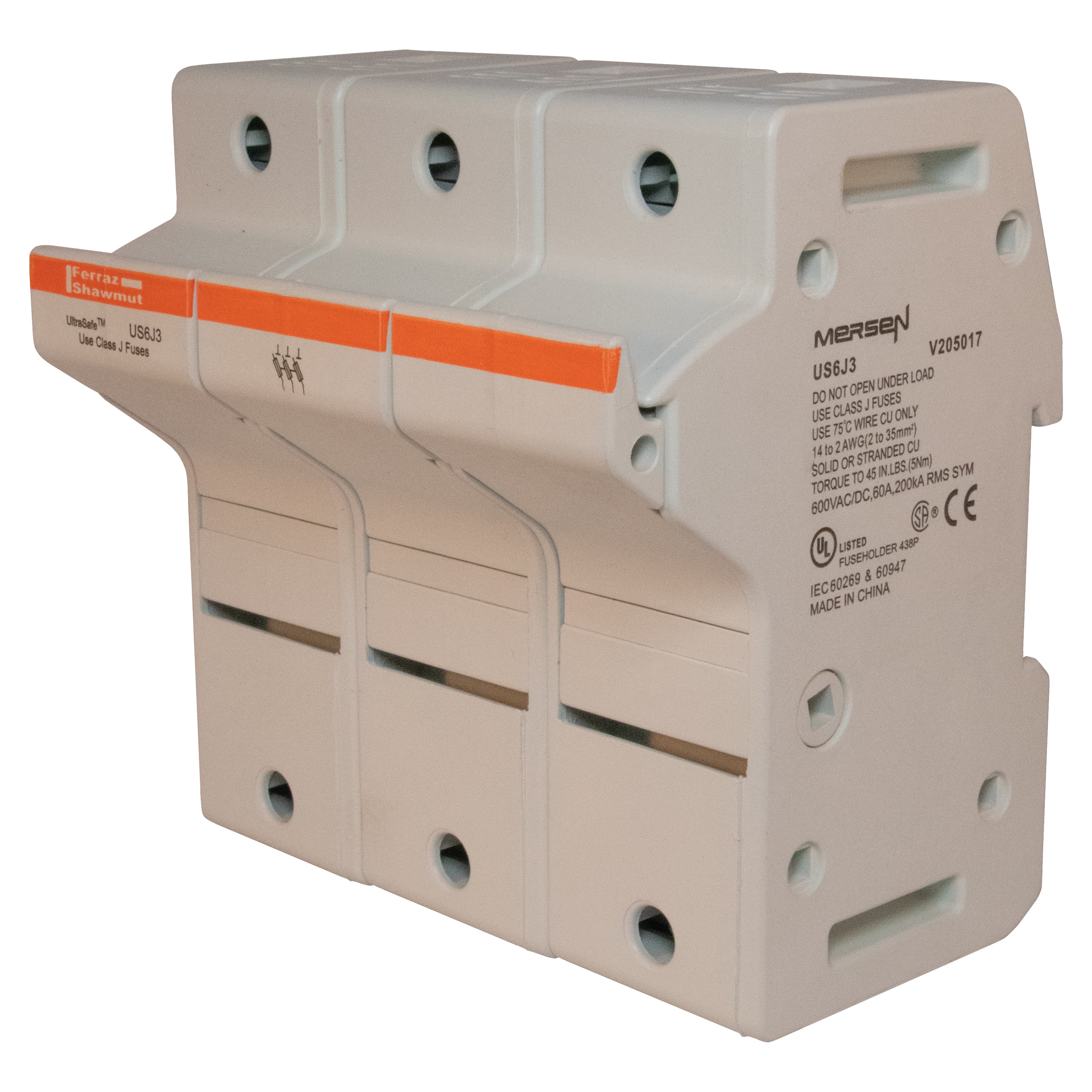 Mersen US6J3 US6J3 Mersen - Fuse Holder UltraSafe™ 600VAC 600VDC Class J 60A 3-Pole Pressure Plate IP65 Mersen US6J3 US6J3 Mersen - Fuse Holder UltraSafe™ 600VAC 600VDC Class J 60A 3-Pole Pressure Plate IP65