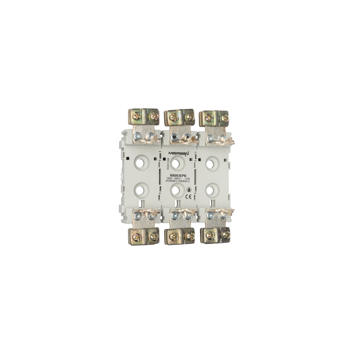 Mersen W201338 W201338 Mersen - NH plastic base Size NH00 1000VAC 1000VDC 160A 3-Pole Screw Connection Clamp Strap EP Type Mersen W201338 W201338 Mersen - NH plastic base Size NH00 1000VAC 1000VDC 160A 3-Pole Screw Connection Clamp Strap EP Type
