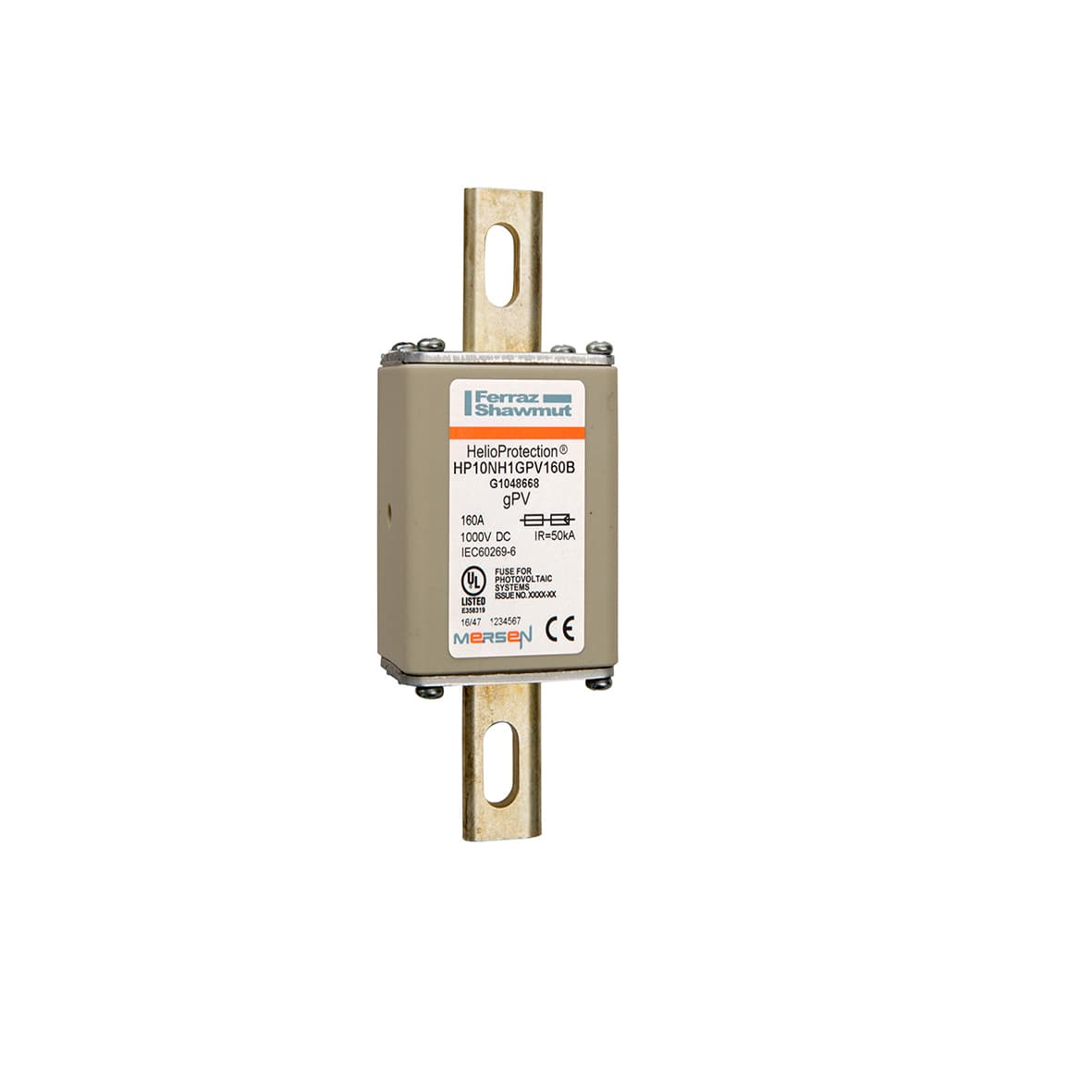 Mersen G1048668 G1048668 Mersen Photovoltaic fuse gPV 1000VDC IEC 1000VDC UL Size NH1 160A With DIN Type Blades For Direct Mount Mersen G1048668 G1048668 Mersen Photovoltaic fuse gPV 1000VDC IEC 1000VDC UL Size NH1 160A With DIN Type Blades For Direct Mount