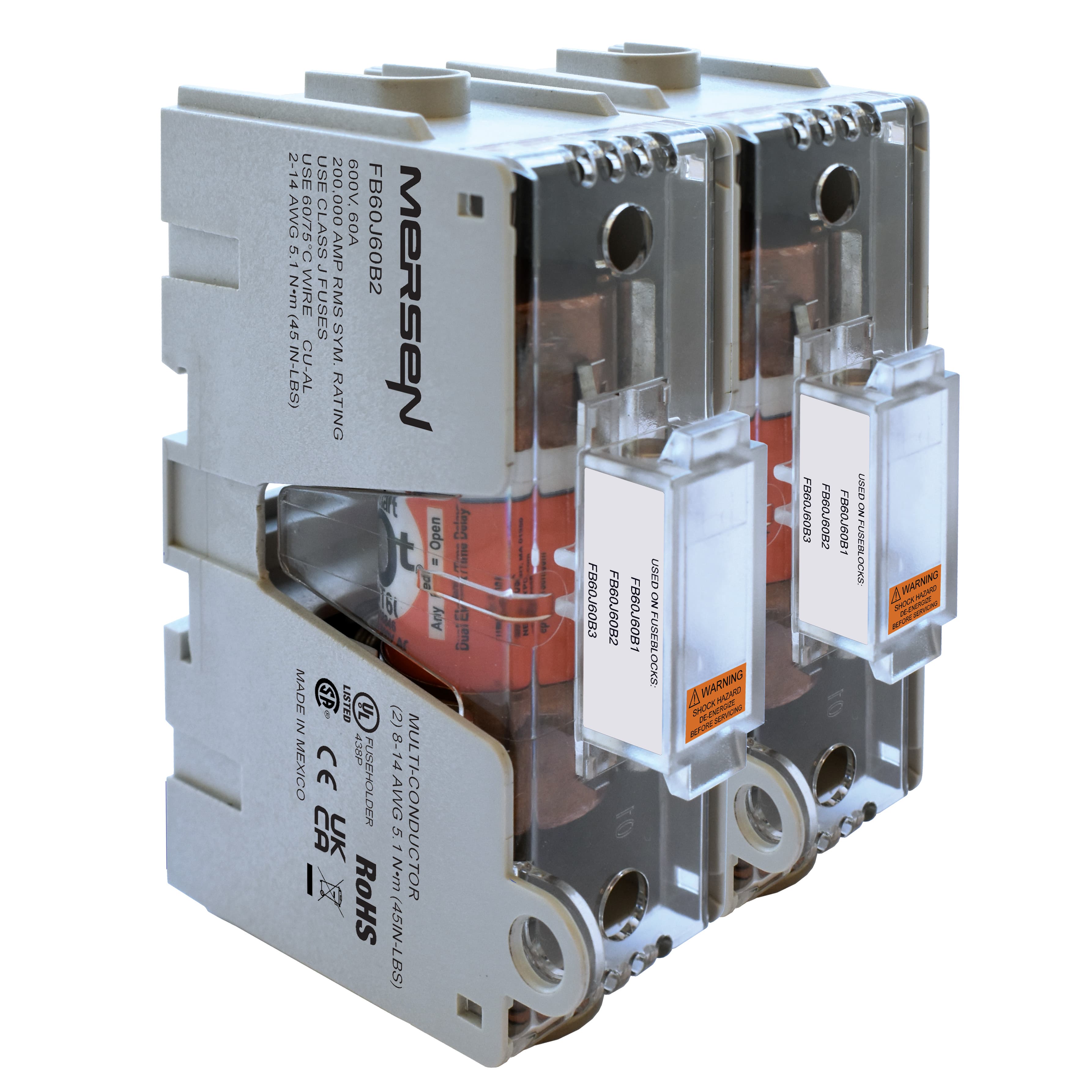 Mersen FB60J60B2 FB60J60B2 Mersen - Fuse Block 600VAC 600VDC Class J 60A 2-Pole Box Mersen FB60J60B2 FB60J60B2 Mersen - Fuse Block 600VAC 600VDC Class J 60A 2-Pole Box
