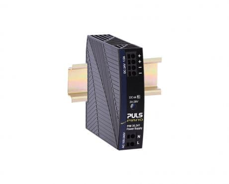 Puls PIM36.241 PULS PIM36.241 is a power supply unit designed for DIN rail mounting, featuring AC/DC conversion capabilities. It operates within an ambient air temperature range of -10 to +60°C with linear derating up to +70°C. The unit is equipped with a NEC Class 2 DC-OK relay contact output and provides a rated current of 5A at 12Vdc within the -10 to +60°C range and 3.8A at 12Vdc at +70°C. Connection is facilitated through push-in spring connections. The supply voltage (AC) spans from 90Vac to 264Vac for nominal inputs like 100Vac, 110Vac, 120Vac, 200Vac, 208Vac, 220Vac, 230Vac, and 240Vac at a frequency of 47-63Hz, with an input overvoltage tolerance of 264-300Vac for up to 500ms, a turn-ON voltage of 75Vac, and a shutdown voltage of 54Vac. This part of the PIM-series measures W36mm x H90mm x D91mm, has an IP20 degree of protection, and is housed in polycarbonate (PC). It supports a single-phase (1AC) network, has a net width of 36mm, and offers a rated power of 60W at -10 to +60°C, which derates linearly to 45.6W at +70°C. The output voltage (DC) is adjustable between 12Vdc and 15Vdc, with protection functions including output overvoltage protection and overload/short-circuit protection. Efficiency rates are 0.907 at 230Vac input and 0.902 at 120Vac input. Current consumption is 0.6A at 230Vac input (full output), 1A at 120Vac input (full output), and 1.15A at 100Vac input (full output), with a peak inrush of 44A at 230Vac input and 18A at 120Vac input. The unit has a start-up delay of 50-60ms, a rise time of 18ms max at nominal input with full constant current load and 0mF load capacitance, and a hold time of 107ms at 230Vac input. Power dissipation/losses are 6.2W at 230Vac input and 6.5W at 120Vac input under full output load. Electrical durability is noted at various conditions, with the highest being 724000 hours at 25°C, 2.5A, 1AC 230Vac input. Ripple is specified at 100mVpp (20Hz...20MHz; 50Ω), and the output stage capacitance is 2200µF. Puls PIM36.241 PULS PIM36.241 is a power supply unit designed for DIN rail mounting, featuring AC/DC conversion capabilities. It operates within an ambient air temperature range of -10 to +60°C with linear derating up to +70°C. The unit is equipped with a NEC Class 2 DC-OK relay contact output and provides a rated current of 5A at 12Vdc within the -10 to +60°C range and 3.8A at 12Vdc at +70°C. Connection is facilitated through push-in spring connections. The supply voltage (AC) spans from 90Vac to 264Vac for nominal inputs like 100Vac, 110Vac, 120Vac, 200Vac, 208Vac, 220Vac, 230Vac, and 240Vac at a frequency of 47-63Hz, with an input overvoltage tolerance of 264-300Vac for up to 500ms, a turn-ON voltage of 75Vac, and a shutdown voltage of 54Vac. This part of the PIM-series measures W36mm x H90mm x D91mm, has an IP20 degree of protection, and is housed in polycarbonate (PC). It supports a single-phase (1AC) network, has a net width of 36mm, and offers a rated power of 60W at -10 to +60°C, which derates linearly to 45.6W at +70°C. The output voltage (DC) is adjustable between 12Vdc and 15Vdc, with protection functions including output overvoltage protection and overload/short-circuit protection. Efficiency rates are 0.907 at 230Vac input and 0.902 at 120Vac input. Current consumption is 0.6A at 230Vac input (full output), 1A at 120Vac input (full output), and 1.15A at 100Vac input (full output), with a peak inrush of 44A at 230Vac input and 18A at 120Vac input. The unit has a start-up delay of 50-60ms, a rise time of 18ms max at nominal input with full constant current load and 0mF load capacitance, and a hold time of 107ms at 230Vac input. Power dissipation/losses are 6.2W at 230Vac input and 6.5W at 120Vac input under full output load. Electrical durability is noted at various conditions, with the highest being 724000 hours at 25°C, 2.5A, 1AC 230Vac input. Ripple is specified at 100mVpp (20Hz...20MHz; 50Ω), and the output stage capacitance is 2200µF.