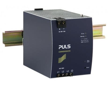 Puls XT40.481 PULS XT40.481 is a power supply unit part of the X-series, designed to function as an AC/DC PSU/converter with a semi-regulated 25% power reserve and a DC-OK relay contact output. It operates on a supply voltage of 3x360-440Vac (380Vac / 400Vac / 415Vac nominal; 47-63Hz), with a turn-ON voltage of 3 x 325Vac and a shutdown voltage of 3 x 295Vac. The unit is housed in aluminium, featuring screw-clamp connections for secure installation and is designed for DIN rail mounting. It supports a 3-phase (3AC) network type and can operate within an ambient air temperature range of -25 to +70°C. The XT40.481 has a net width of 96mm and dimensions of W96mm x H124mm x D159mm. It is rated for a current of 20A at 48Vdc, with a peak inrush current consumption of 4A (at 3x400Vac input). The rated power is 960W at 48Vdc, with a derating to 24W between +60°C and +70°C, and can momentarily support up to 1200W for approximately 15 seconds. Protection features include output overvoltage protection (57.2Vdc max.), active input inrush current limiter, and overload/short-circuit current protection, typically 90A at load impedance. It is not designed for series or parallel operation to increase output power but supports 1+1 redundancy for higher system reliability. The unit is resistant to back-feeding loads up to 55.1V. It boasts an efficiency of 0.96 (at 3x400Vac input), with a 400ms start-up delay, a rise time of 40ms (at nominal input with 0mF load capacitance) to 70ms (with 20mF load capacitance), and a fixed output voltage of 48Vdc with a 1V turn-ON overshoot. The hold time is 3.1ms at 3x400Vdc input, with power dissipation/losses at 40W (full output load). Its electrical durability is rated at 77000 hours (at 40°C; 20A output; 3AC 400Vdc input) to 15 years / 131400 hours (at 25°C; 20A output; 3AC 400Vdc input). The output stage capacitance is 7600µF, with a ripple of 2500mVpp (20Hz...2KHz; 50Ω). Puls XT40.481 PULS XT40.481 is a power supply unit part of the X-series, designed to function as an AC/DC PSU/converter with a semi-regulated 25% power reserve and a DC-OK relay contact output. It operates on a supply voltage of 3x360-440Vac (380Vac / 400Vac / 415Vac nominal; 47-63Hz), with a turn-ON voltage of 3 x 325Vac and a shutdown voltage of 3 x 295Vac. The unit is housed in aluminium, featuring screw-clamp connections for secure installation and is designed for DIN rail mounting. It supports a 3-phase (3AC) network type and can operate within an ambient air temperature range of -25 to +70°C. The XT40.481 has a net width of 96mm and dimensions of W96mm x H124mm x D159mm. It is rated for a current of 20A at 48Vdc, with a peak inrush current consumption of 4A (at 3x400Vac input). The rated power is 960W at 48Vdc, with a derating to 24W between +60°C and +70°C, and can momentarily support up to 1200W for approximately 15 seconds. Protection features include output overvoltage protection (57.2Vdc max.), active input inrush current limiter, and overload/short-circuit current protection, typically 90A at load impedance. It is not designed for series or parallel operation to increase output power but supports 1+1 redundancy for higher system reliability. The unit is resistant to back-feeding loads up to 55.1V. It boasts an efficiency of 0.96 (at 3x400Vac input), with a 400ms start-up delay, a rise time of 40ms (at nominal input with 0mF load capacitance) to 70ms (with 20mF load capacitance), and a fixed output voltage of 48Vdc with a 1V turn-ON overshoot. The hold time is 3.1ms at 3x400Vdc input, with power dissipation/losses at 40W (full output load). Its electrical durability is rated at 77000 hours (at 40°C; 20A output; 3AC 400Vdc input) to 15 years / 131400 hours (at 25°C; 20A output; 3AC 400Vdc input). The output stage capacitance is 7600µF, with a ripple of 2500mVpp (20Hz...2KHz; 50Ω).