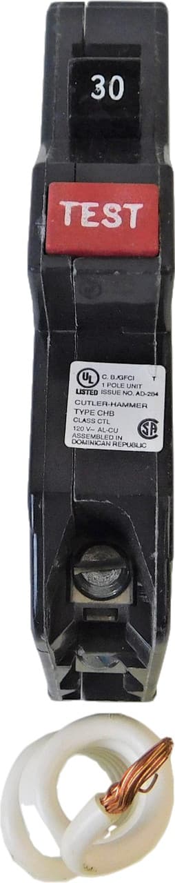 Eaton CHB130GF CHB130GF Eaton - Type CHB Ground Fault Circuit Breaker, Single-pole, 5 mA Ground Fault, 30A, 10 kAIC, 120/240V, #14-8 AWG wire Eaton CHB130GF CHB130GF Eaton - Type CHB Ground Fault Circuit Breaker, Single-pole, 5 mA Ground Fault, 30A, 10 kAIC, 120/240V, #14-8 AWG wire