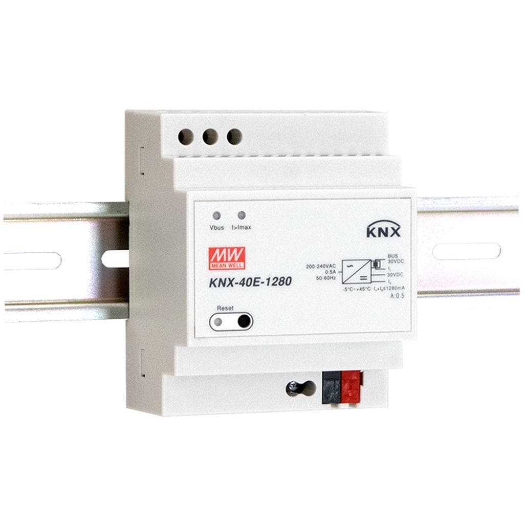 MEAN WELL KNX-40E-1280D AC-DC KNX EIB DIN rail power supply with integrated choke; Output 30Vdc at 1.28A; with diagnostic function MEAN WELL KNX-40E-1280D AC-DC KNX EIB DIN rail power supply with integrated choke; Output 30Vdc at 1.28A; with diagnostic function
