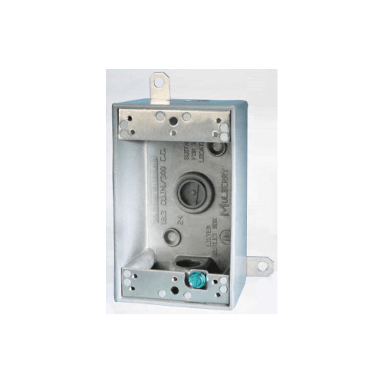 Mulberry 30203 2.75" x 2" x 4.5", (3) 1/2" Hub, 18.3 Cu Inch Capacity, Powder Coated, Gray, 0.094" Thick Die-Cast Aluminum, Lug Mount, 1-Gang, Weatherproof Outlet Box Mulberry 30203 2.75" x 2" x 4.5", (3) 1/2" Hub, 18.3 Cu Inch Capacity, Powder Coated, Gray, 0.094" Thick Die-Cast Aluminum, Lug Mount, 1-Gang, Weatherproof Outlet Box