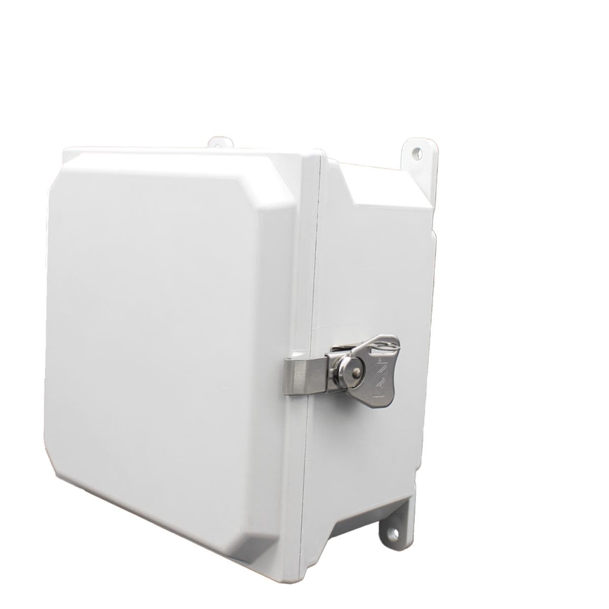 Allied Moulded Products AMU884T 8"x8"x4" ULTRALINE® fiberglass wall mount enclosure assembly with hinged cover and stainless-steel twist latch Allied Moulded Products AMU884T 8"x8"x4" ULTRALINE® fiberglass wall mount enclosure assembly with hinged cover and stainless-steel twist latch