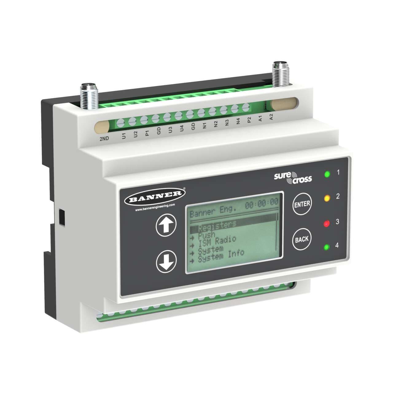 Banner DXM100-A2R1-V Banner DXM100-A2R1-V - DXM100 Controller Verizon; with 900 MHz ISM Radio; Inputs: 4 Universal, SDI-12 Interface; Outputs: 4 NMOS Discrete, 2 Analog, 2 DC Latching, 2 Switched Power, 1 Courtesy Power; SAM4 Processor NO ETHERNET, LCD Display; LOW POWER CONSUMPTION Banner DXM100-A2R1-V Banner DXM100-A2R1-V - DXM100 Controller Verizon; with 900 MHz ISM Radio; Inputs: 4 Universal, SDI-12 Interface; Outputs: 4 NMOS Discrete, 2 Analog, 2 DC Latching, 2 Switched Power, 1 Courtesy Power; SAM4 Processor NO ETHERNET, LCD Display; LOW POWER CONSUMPTION