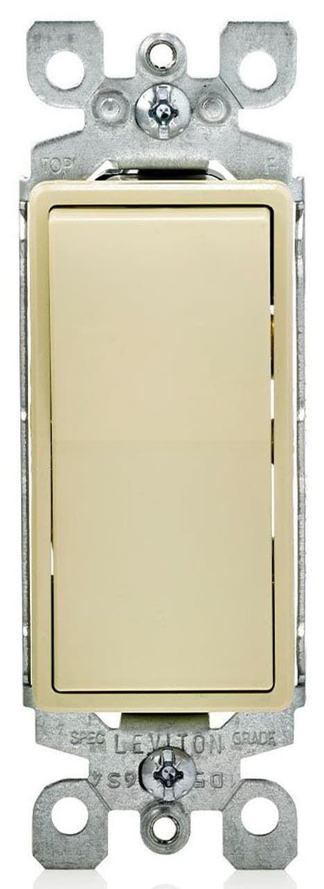 Leviton 5603-2I 14 A, 120/277V, Decora Rocker 3-Way AC Quiet Switch, Residential Grade, Grounding, 10 Pack, Ivory Leviton 5603-2I 14 A, 120/277V, Decora Rocker 3-Way AC Quiet Switch, Residential Grade, Grounding, 10 Pack, Ivory