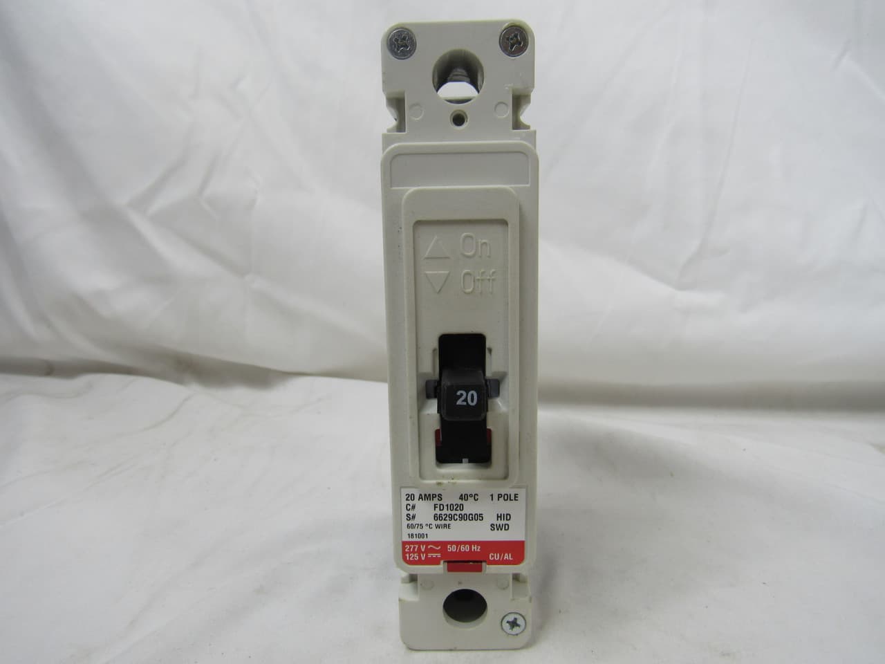 Eaton FD1020 FD1020 Eaton - Eaton Series C complete molded case circuit breaker, F-frame, FD, Complete breaker, Fixed thermal, Fixed magnetic trip type, Single-pole, 20 A, 347 Vac, 125 Vdc, Load side, 50/60 Hz Eaton FD1020 FD1020 Eaton - Eaton Series C complete molded case circuit breaker, F-frame, FD, Complete breaker, Fixed thermal, Fixed magnetic trip type, Single-pole, 20 A, 347 Vac, 125 Vdc, Load side, 50/60 Hz