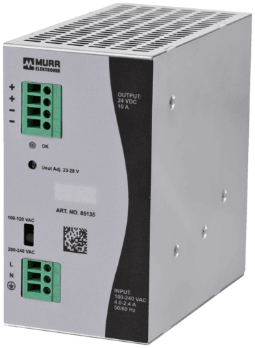 Murr Elektronik 85135 85135 Murrelektronik - ECO-RAIL-2 POWER SUPPLY 1-PHASE, IN: 90 .. 132 VAC / 173 ... 264 VAC OUT: 24V/10ADC Murr Elektronik 85135 85135 Murrelektronik - ECO-RAIL-2 POWER SUPPLY 1-PHASE, IN: 90 .. 132 VAC / 173 ... 264 VAC OUT: 24V/10ADC