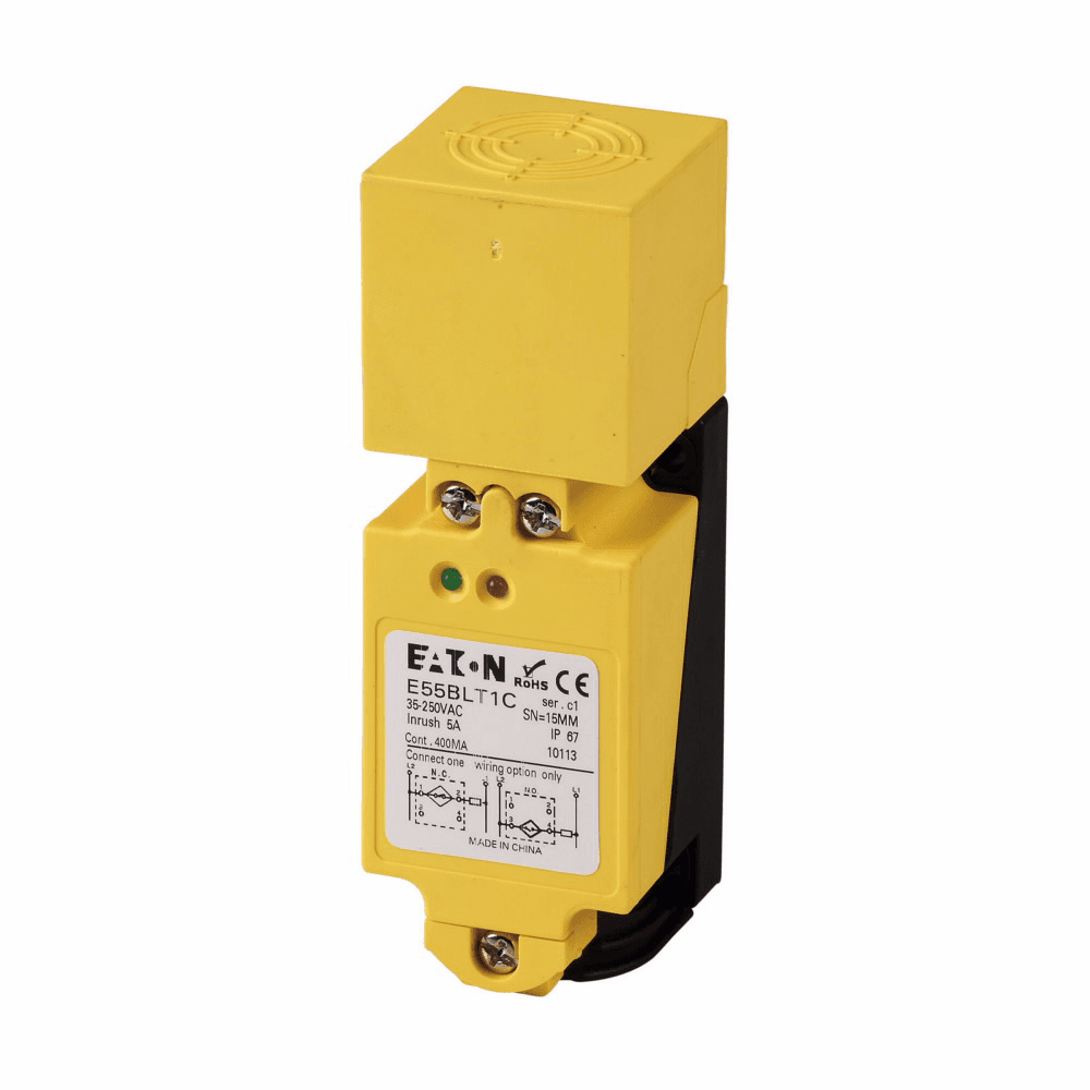 Eaton E55BLT1E E55BLT1E Eaton - Inductive Proximity Limit Switch Sensor, E55, 31 mm range, Unshielded, Power ON, output ON, Screw Terminals, 2-wire, 400 mA at 250V, 2-wire AC, NO or NC, 35-250V Eaton E55BLT1E E55BLT1E Eaton - Inductive Proximity Limit Switch Sensor, E55, 31 mm range, Unshielded, Power ON, output ON, Screw Terminals, 2-wire, 400 mA at 250V, 2-wire AC, NO or NC, 35-250V
