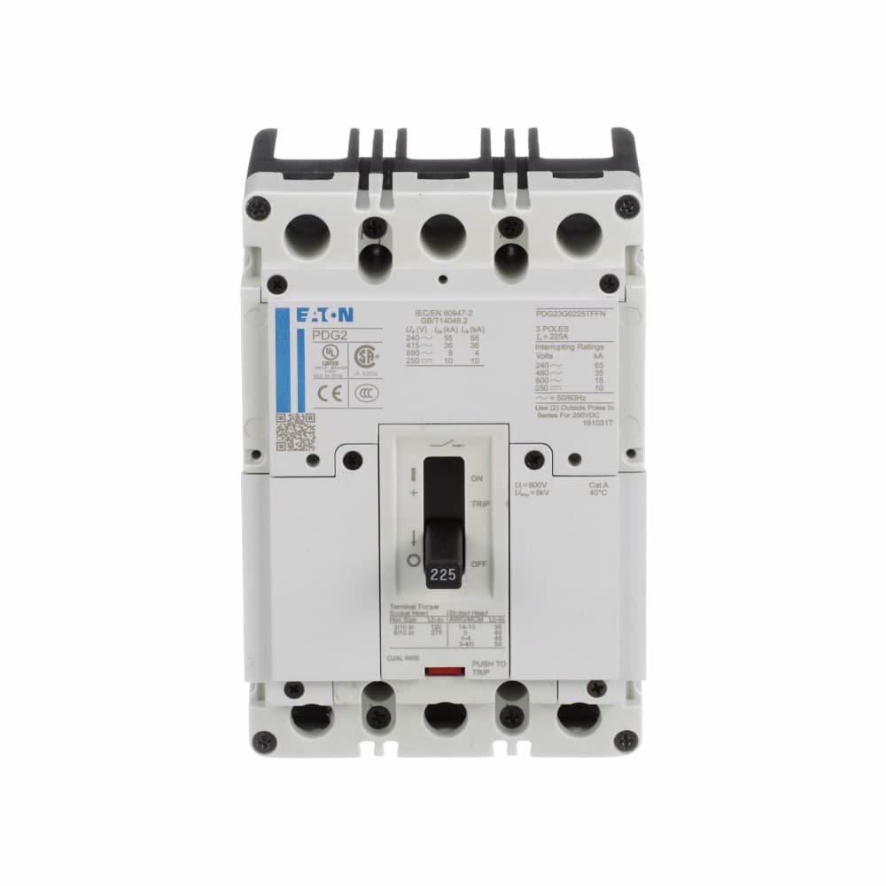 Eaton PDD23N0110TFFJ Eaton Power Defense molded case circuit breaker, UL/CSA 240V Max, Frame 2, Three Pole, 110A, 150kA/240V, T-M (Fxd-Fxd) TU, Standard Line and Load (PDG2X3TA225) Eaton PDD23N0110TFFJ Eaton Power Defense molded case circuit breaker, UL/CSA 240V Max, Frame 2, Three Pole, 110A, 150kA/240V, T-M (Fxd-Fxd) TU, Standard Line and Load (PDG2X3TA225)