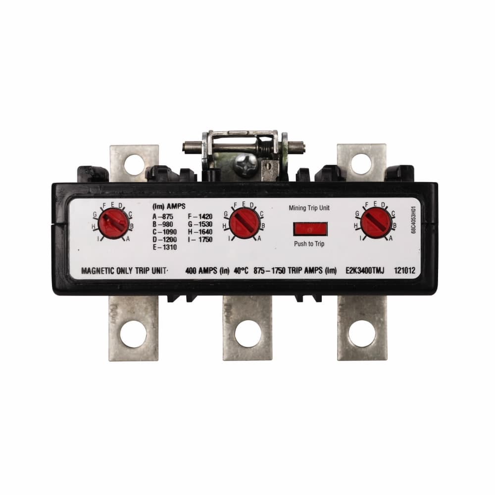 Eaton E2K2400TMW E2K2400TMW Eaton - Eaton E2 mining molded case circuit breaker trip unit, K-frame, E2K, Interchangeable thermal-magnetic trip, Two-pole, 400A, 600 Vac, 250 Vdc, 65 kAIC at 240 Vac, 35 kAIC at 480 Vac, 25 kAIC at 600 Vac, 10 kAIC at 250 Vdc, No term., Mining Eaton E2K2400TMW E2K2400TMW Eaton - Eaton E2 mining molded case circuit breaker trip unit, K-frame, E2K, Interchangeable thermal-magnetic trip, Two-pole, 400A, 600 Vac, 250 Vdc, 65 kAIC at 240 Vac, 35 kAIC at 480 Vac, 25 kAIC at 600 Vac, 10 kAIC at 250 Vdc, No term., Mining