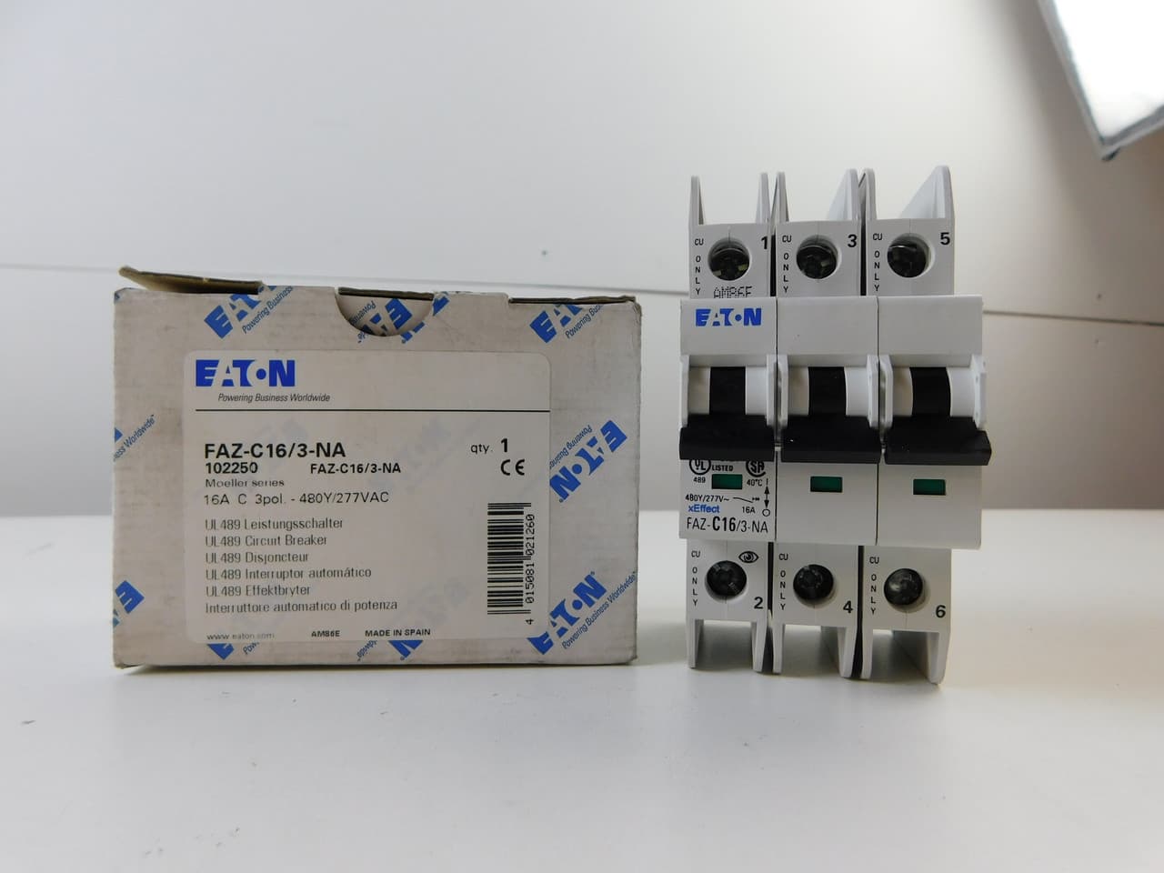 Eaton FAZ-C16/3-NA 277/480 VAC 50/60 Hz, 16 A, 3-Pole, 10/14 kA, 5 to 10 x Rated Current, Screw Terminal, DIN Rail Mount, Standard Packaging, C-Curve, Current Limiting, Thermal Magnetic Eaton FAZ-C16/3-NA 277/480 VAC 50/60 Hz, 16 A, 3-Pole, 10/14 kA, 5 to 10 x Rated Current, Screw Terminal, DIN Rail Mount, Standard Packaging, C-Curve, Current Limiting, Thermal Magnetic