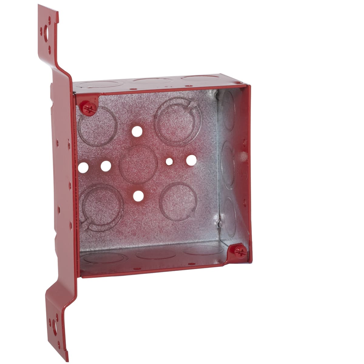 Hubbell 911-4 4 in. Life Safety Square Box, Welded, 2-1/8 in. Deep, Nine 1/2 in. KO's and Five TKO's, FM Bracket, Red ; FM style bracket ; Combination screw heads allow quick installation ; Welded construction ; Nine 1/2 in. knockouts and Five TKO knockouts ; UL Liste Hubbell 911-4 4 in. Life Safety Square Box, Welded, 2-1/8 in. Deep, Nine 1/2 in. KO's and Five TKO's, FM Bracket, Red ; FM style bracket ; Combination screw heads allow quick installation ; Welded construction ; Nine 1/2 in. knockouts and Five TKO knockouts ; UL Liste