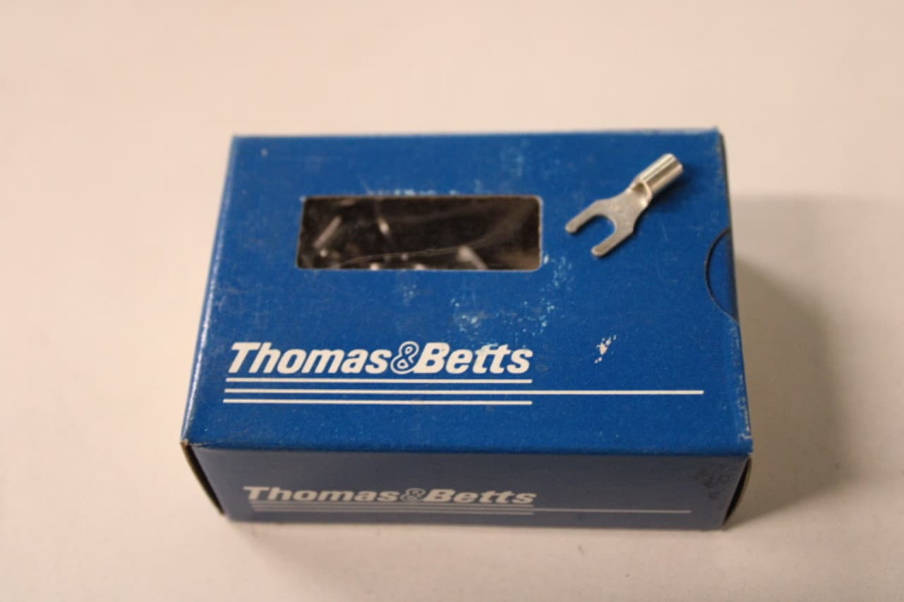 Thomas & Betts B14-8FL 18 to 14 AWG, #8 Stud, 600 V, Metallic, Electrolytic Tin Plated Copper, Non-Insulated, Electrical, Locking Thomas & Betts B14-8FL 18 to 14 AWG, #8 Stud, 600 V, Metallic, Electrolytic Tin Plated Copper, Non-Insulated, Electrical, Locking