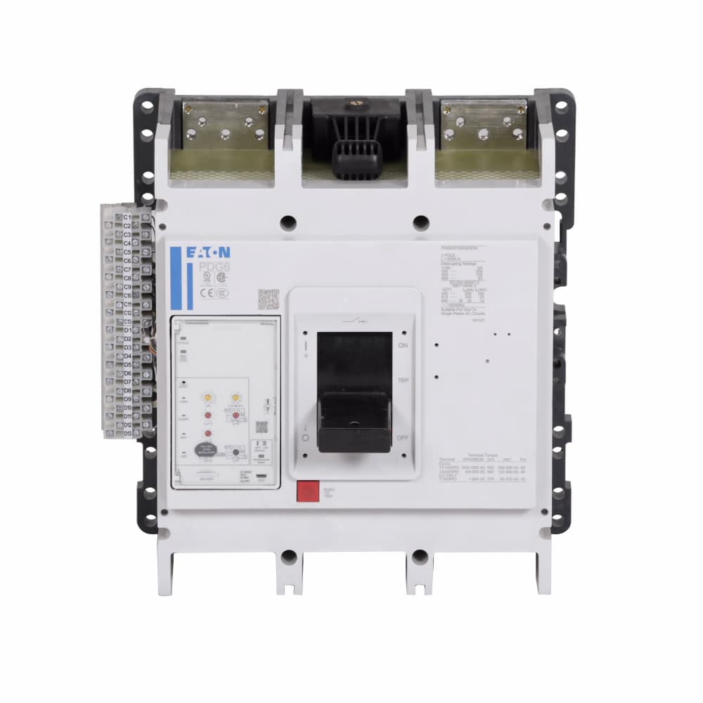 Eaton PDF63M2000E5ZN Eaton Power Defense molded case circuit breaker, Globally Rated 100% UL, Frame 6, Three Pole, 2000A, 65kA/480V, PXR20 ARMS LSIG w/ ZSI and Relays, No Terminals Eaton PDF63M2000E5ZN Eaton Power Defense molded case circuit breaker, Globally Rated 100% UL, Frame 6, Three Pole, 2000A, 65kA/480V, PXR20 ARMS LSIG w/ ZSI and Relays, No Terminals