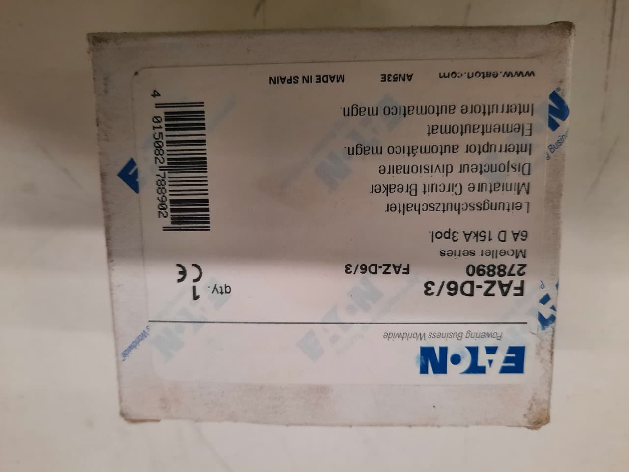 Eaton FAZ-D6/3 Eaton FAZ supplementary protector,UL 1077 Industrial miniature circuit breaker - supplementary protector,High levels of inrush current are expected,6 A,15 kAIC,Three-pole,10-20X /n,50-60 Hz,Standard terminals,D Curve Eaton FAZ-D6/3 Eaton FAZ supplementary protector,UL 1077 Industrial miniature circuit breaker - supplementary protector,High levels of inrush current are expected,6 A,15 kAIC,Three-pole,10-20X /n,50-60 Hz,Standard terminals,D Curve