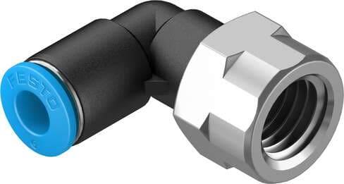Festo 153275 push-in L-fitting QSLF-1/4-6-B 360° orientable, internal thread with external hexagon. Size: Standard, Nominal size: 4,3 mm, Assembly position: Any, Container size: 10, Design structure: Push/pull principle Festo 153275 push-in L-fitting QSLF-1/4-6-B 360° orientable, internal thread with external hexagon. Size: Standard, Nominal size: 4,3 mm, Assembly position: Any, Container size: 10, Design structure: Push/pull principle