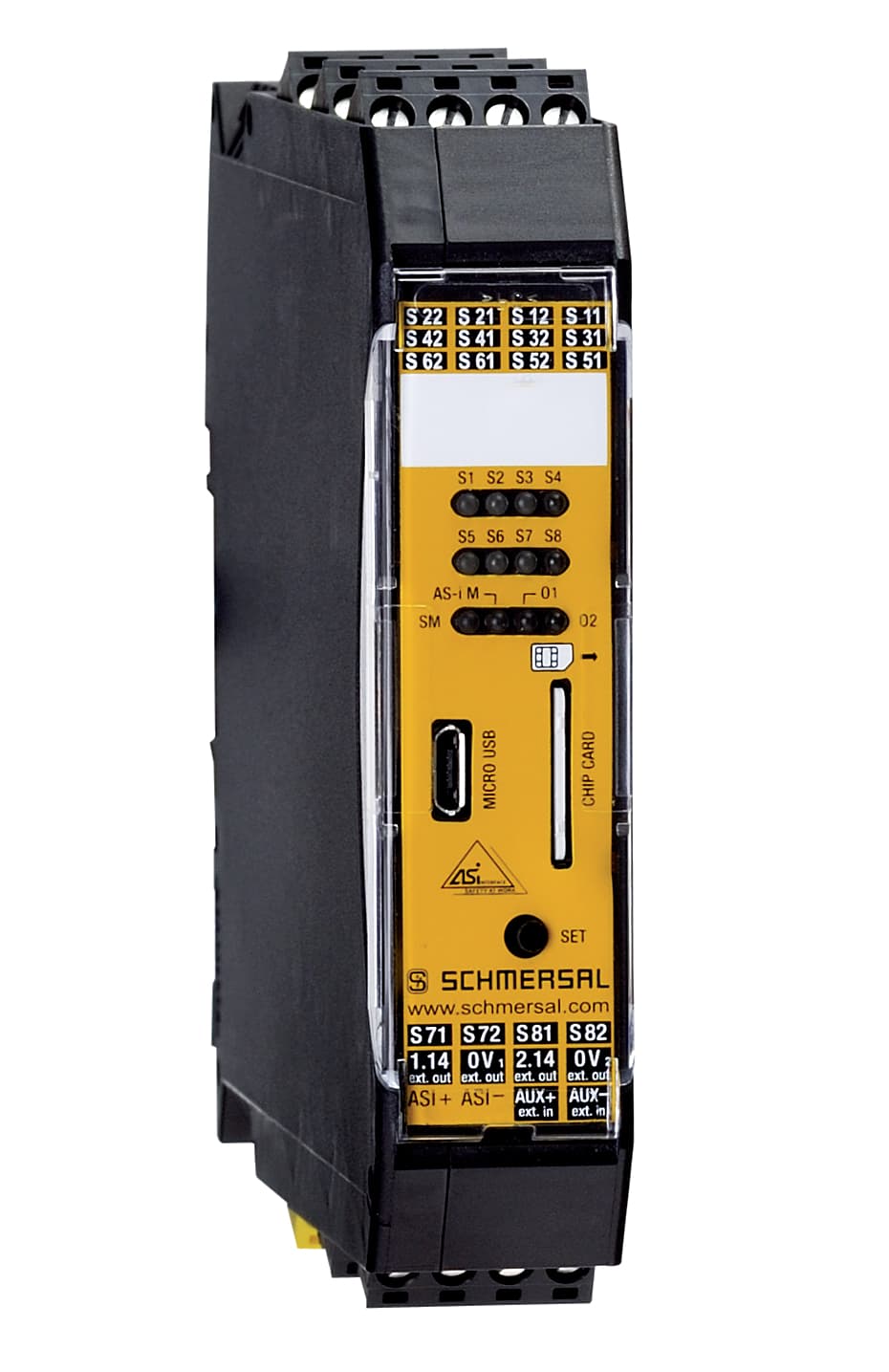 Schmersal ASMM-1M-IO-SS AS interface safety at work (archive); System components; 1 AS interface master integrated; I/O coupling with PLC enabled; Integrated safety monitor, 128 Devices; Antivalent switch for local inputs; Standstill monitor through local inputs; integrated AS-i Schmersal ASMM-1M-IO-SS AS interface safety at work (archive); System components; 1 AS interface master integrated; I/O coupling with PLC enabled; Integrated safety monitor, 128 Devices; Antivalent switch for local inputs; Standstill monitor through local inputs; integrated AS-i