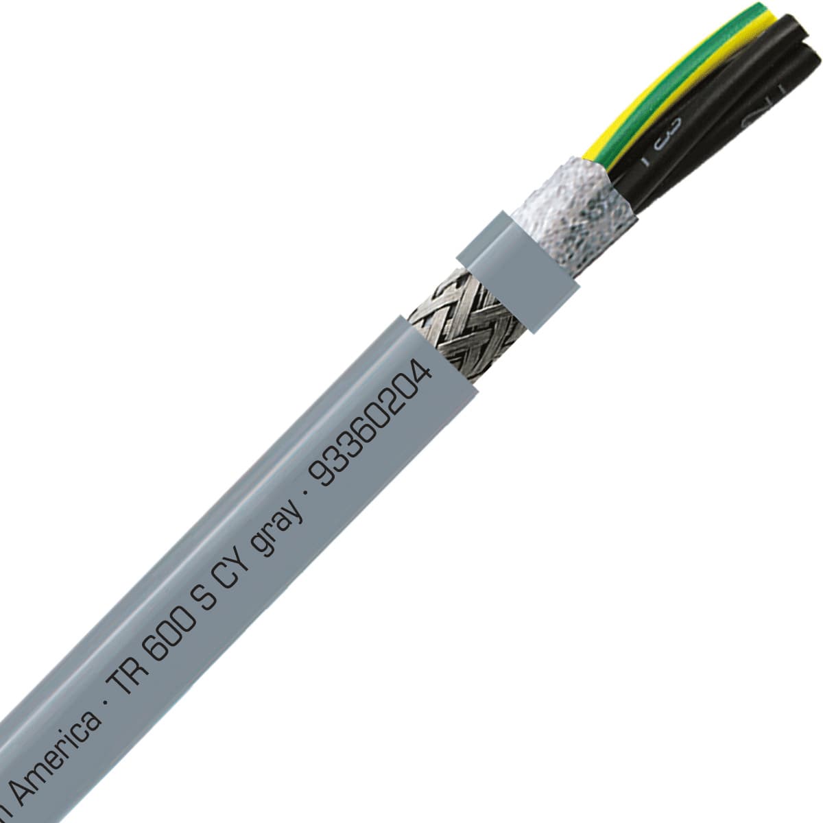 SAB 93360204 TR 600 S CY - 2 AWG/4c, shielded oil resistant flexible exposed run tray cable, UL, CSA, CE, RoHS SAB 93360204 TR 600 S CY - 2 AWG/4c, shielded oil resistant flexible exposed run tray cable, UL, CSA, CE, RoHS